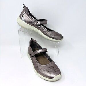 Ecco Womens Antique Gold Laser Cut Leather Hook & Loop Mary Jane  Size 8 - 8.5 E